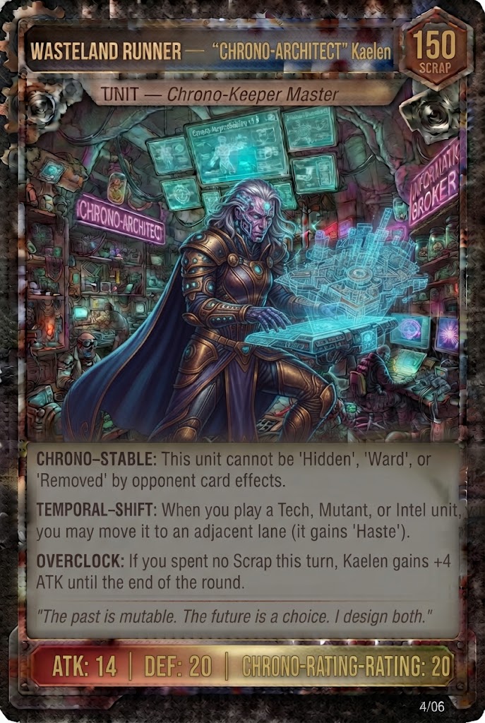 WASTELAND RUNNER — 'CHRONO-ARCHITECT' KAELEN TCG card