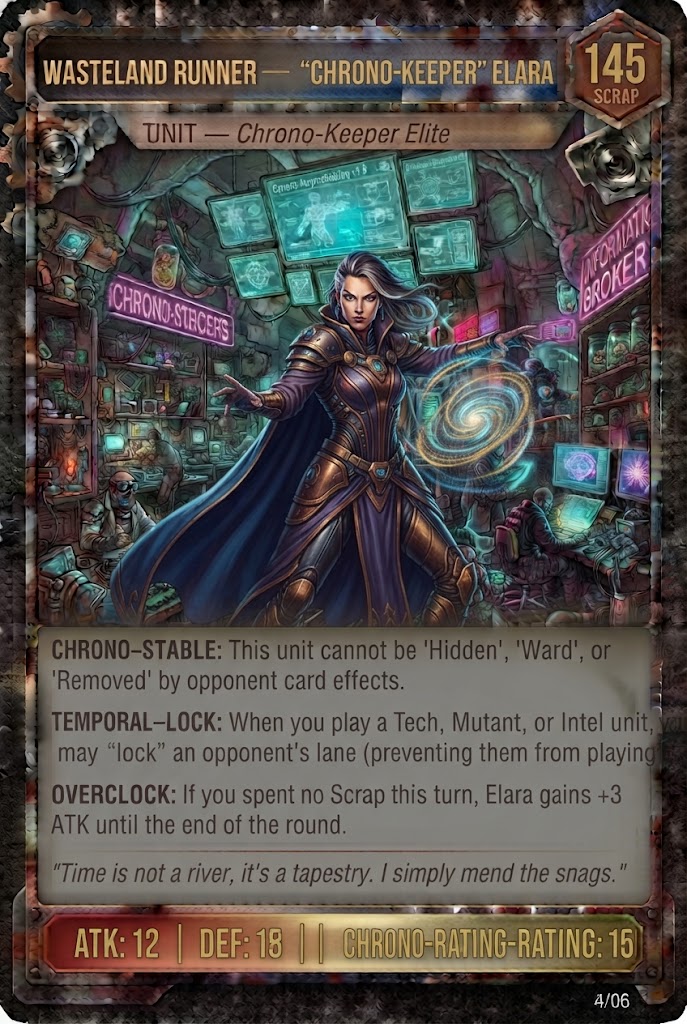 WASTELAND RUNNER — 'CHRONO-KEEPER' ELARA TCG card