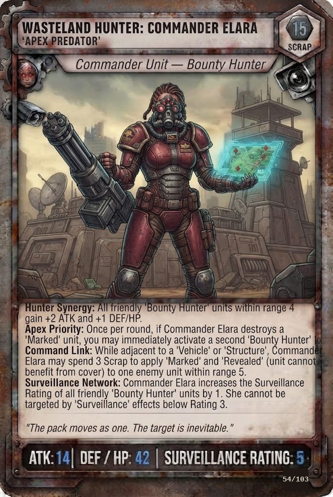 WASTELAND HUNTER: COMMANDER ELARA, APEX PREDATOR TCG card