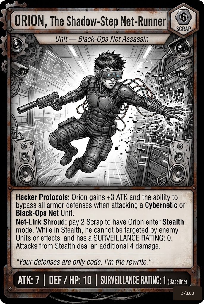 ORION, THE SHADOW-STEP NET-RUNNER TCG card