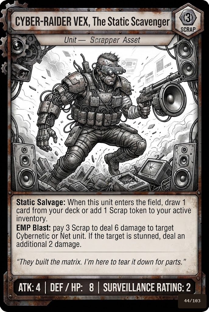 CYBER-RAIDER VEX, THE STATIC SCAVENGER TCG card