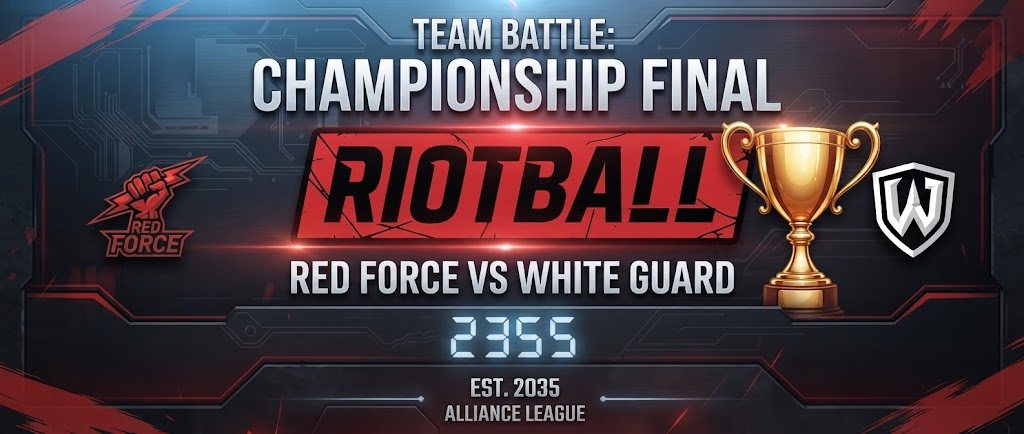 AL Riotball Championship Final 2355 official banner — Red Force vs White Guard