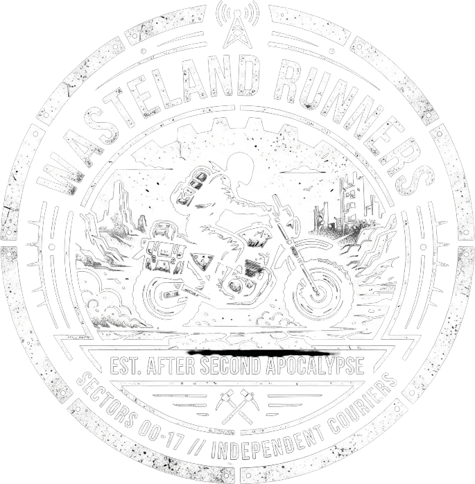 Wasteland Runners official stamp — Est. after Second Apocalypse, Sectors 00-17, Independent Couriers